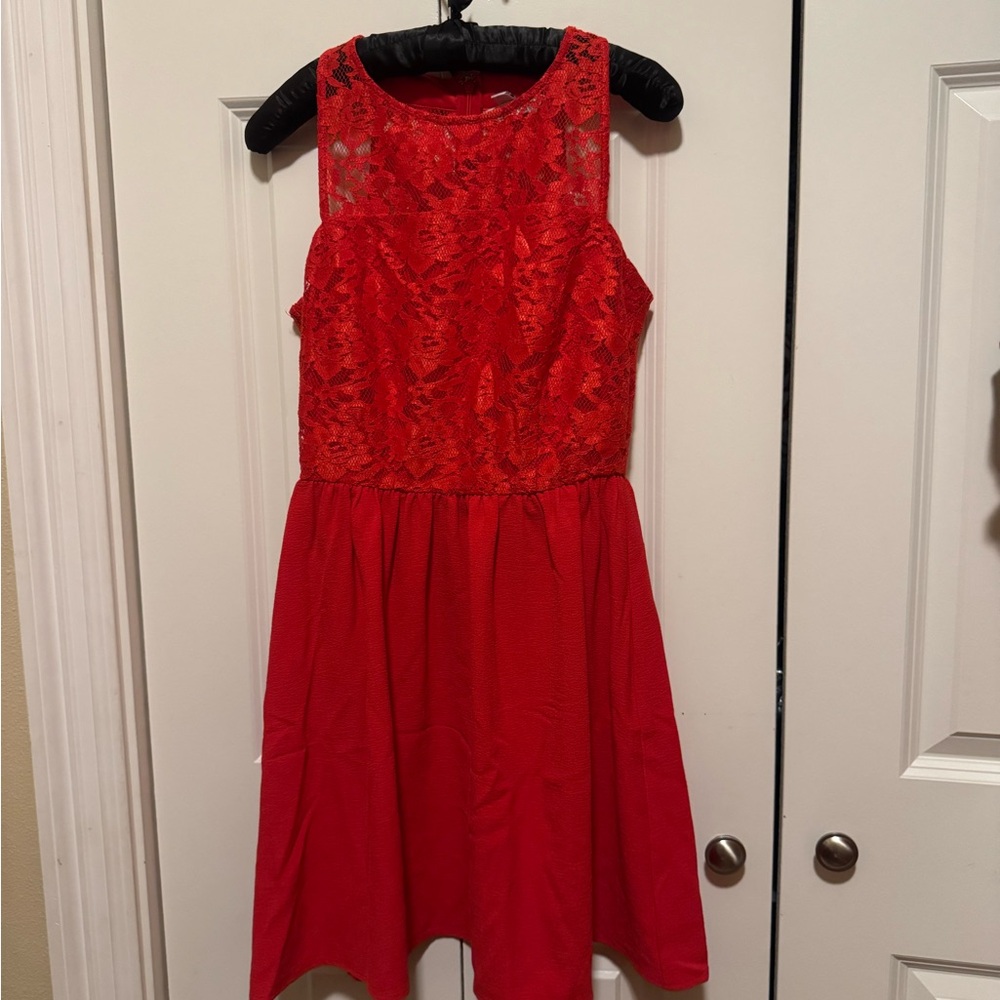 Speeckless Girls Small Red Sleeveless Lace Top Dress Zip‎ Back
